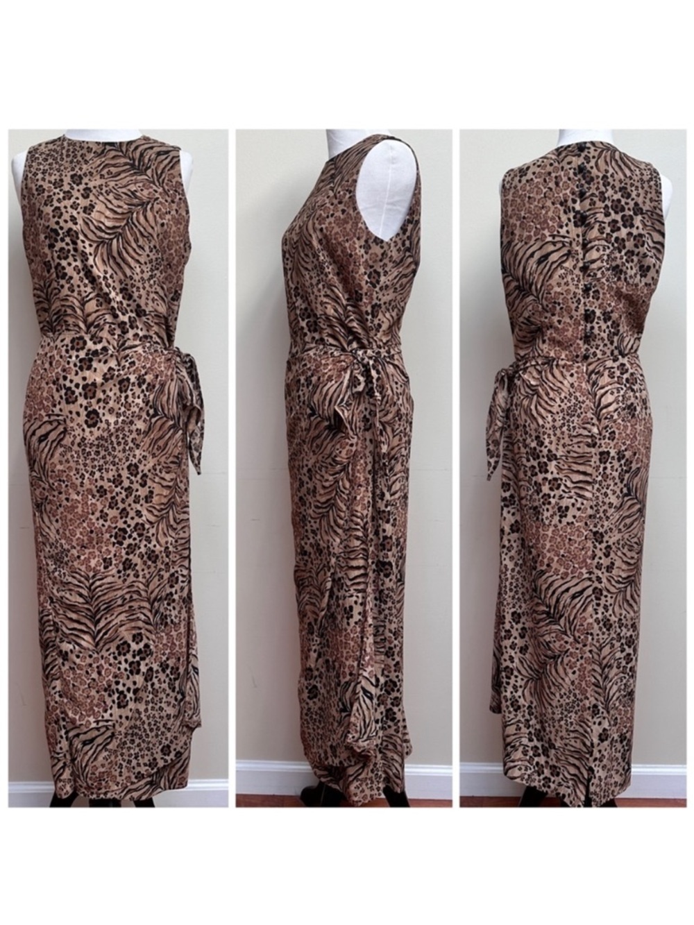 90's Leopard and Zebra Print Maxi Dress by Jones New York Dress Size 6